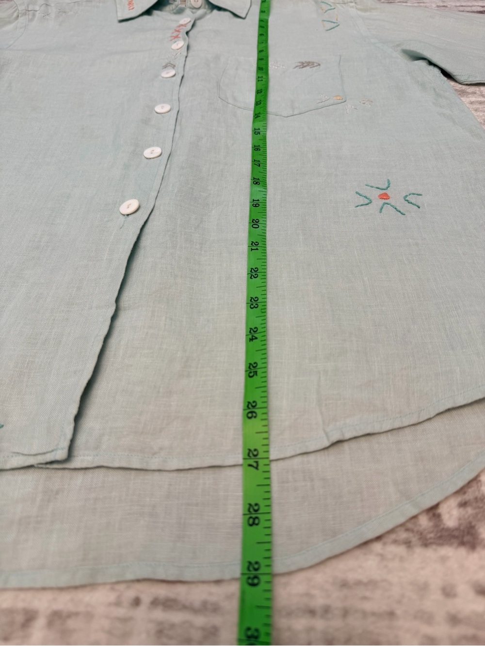 Coldwater Creek 100% Linen Embroidered Button Down Shirt Mint Green L - Picture 13 of 14